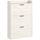 HOMCOM - Armoire à chaussures étroite style ferme - chêne blanc-Trois tiroirs basculants peuvent contenir jusqu'à 24 paires de chaussures 