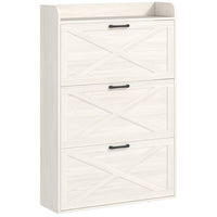 HOMCOM - Armoire à chaussures étroite style ferme - chêne blanc-Trois tiroirs basculants peuvent contenir jusqu'à 24 paires de chaussures 