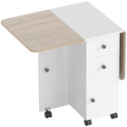 HOMCOM - Table à manger pliante à roulettes avec abattants, tiroirs et armoire de rangement pour 4-6 personnes - blanc et chêne-Son style moderne est parfait pour la chambre, le salon ou la salle à manger 