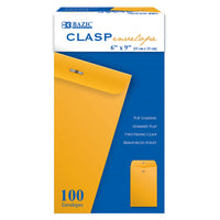 Bazic Products - Enveloppes de fermoir, 6 po x 9 po, Pack de 100-Taille : 6 po x 9 po (15 cm x 23 cm)