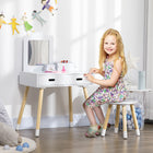 Qaba - Coiffeuse pour enfants avec miroir et tabouret pour 3-6 ans - blanc-Pieds élégants couleur bois de pin, exquis
