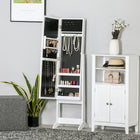 HOMCOM - Armoire à bijoux éclairée avec miroir et 16 leds - 14,25 po L x 11,75 po l x 53,5 po H - blanc-Miroir pleine longueur à angle réglable sur 3 niveaux, offrant une excellente vue pour s’habiller 