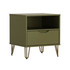 Manhattan Comfort - Table de nuit Avira 20" style mid-century moderne à 1 tiroir - Vert olive-Des pieds en métal élégants apportent une touche contemporaine et un soutien solide