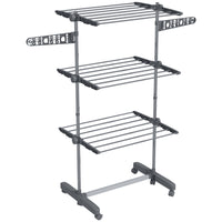 HOMCOM - Séchoir à vêtements pliable à 3 niveaux réglable - gris-Avec 25,5 po (64,8 cm) d’espace pour le séchage des vêtements à l’intérieur 