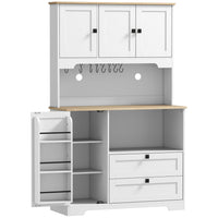 HOMCOM - Armoire de cuisine garde-manger 64 po avec 3 compartiments et 2 tiroirs - blanc-Comprend trois armoires, deux tiroirs, trois porte-rangements et une étagère ouverte pour garder votre cuisine bien rangée 