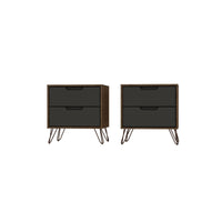 Manhattan Comfort - Rockefeller Table de Nuit 2 Tiroirs 20,08" Style Mid-Century Modern - Naturel et Gris Texturé - Lot de 2-Table de chevet 2 pièces style milieu du siècle pour chambre et salon