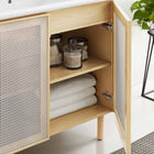 Modway - Calla 36" perforé Métal Vanette de salle de bain - Chêne blanc-Bassin d’évier en céramique