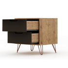 Manhattan Comfort - Rockefeller Table de Nuit 2 Tiroirs 20,08" Style Mid-Century Modern - Naturel et Gris Texturé - Lot de 2-17,62 po L x 20,08 po l x 21,65 po H
