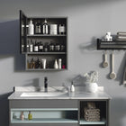 Kleankin - Armoire de salle de bain murale avec miroir et étagères de rangement - noir-2 étagères intérieures et une étagère ouverte, idéal pour le partage en famille 