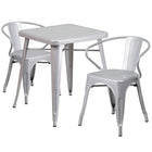 Flash Furniture – Ensemble avec table et 2 sièges à bras ajourés, intérieur/extérieur, métal, argenté (CH31330270SIL)-Argenté/métal, caoutchouc