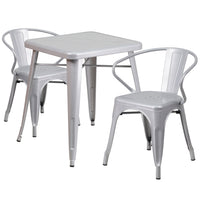 Flash Furniture – Ensemble avec table et 2 sièges à bras ajourés, intérieur/extérieur, métal, argenté (CH31330270SIL)-Argenté/métal, caoutchouc