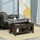 HOMCOM - Table basse relevable avec rangement caché et étagères ouvertes - noyer foncé-Les étagères ouvertes en bas offrent un espace de rangement et d’exposition supplémentaire