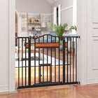 PawHut - 29,1''-41,3'' Barrière Extra Large pour Chien avec Porte pour Chat pour Portes - Noir-Fabriqué en acier traité par pulvérisation pour plus de solidité et de durabilité