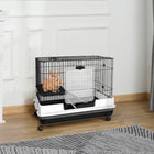 PawHut - Cage à deux niveaux pour lapin, cochon d’Inde, furet, 28 po H, plateau amovible - noir-Structure robuste en métal enduit de poudre et fil de fer 