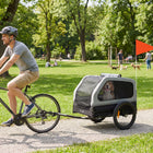 PawHut - Remorque pour chien à vélo, remorque de bicyclette avec rampe arrière rabattable - gris-Réflecteurs, bandes réfléchissantes et drapeau de sécurité améliorent la visibilité en faible luminosité 
