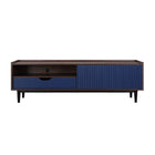 Manhattan Comfort - Meuble TV Duane 59,25 po style Mid-Century Modern - Brun Foncé et Bleu Marine-Meuble TV indépendant de style moderne du milieu du siècle pour salon et chambre
