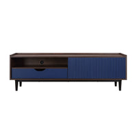 Manhattan Comfort - Meuble TV Duane 59,25 po style Mid-Century Modern - Brun Foncé et Bleu Marine-Meuble TV indépendant de style moderne du milieu du siècle pour salon et chambre