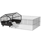 PawHut - Cage pour lapin, cochon d’Inde, furet avec enclos pliable et amovible - 47 po x 67 po x 24,5 po-Conçu avec une maison principale et un grand enclos, adapté aux lapins, lapereaux et autres petits animaux 