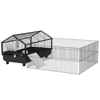 PawHut - Cage pour lapin, cochon d’Inde, furet avec enclos pliable et amovible - 47 po x 67 po x 24,5 po-Conçu avec une maison principale et un grand enclos, adapté aux lapins, lapereaux et autres petits animaux 
