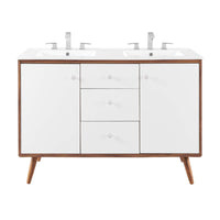 Modway - Transmit Double évier 48" Vanette de salle de bain - Blanc noyer-Vanité moderne du milieu du siècle