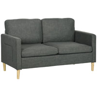 HOMCOM - Canapé loveseat 56 po pour chambre avec poches latérales - gris-Le tissu respirant effet lin résiste aux plis et à la déformation 
