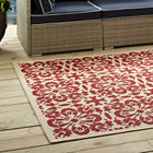Modway - Ariana Treillis floraux vintage à l’intérieur et à l’extérieur Tapis de 5 pi l x 8 pi L - Rouge et beige-Dessous en caoutchouc de prise