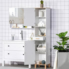 Kleankin - Armoire de rangement de salle de bain haute et mince avec étagère ajustable - blanc-Les étagères réglables répondent à vos différents besoins de rangement   