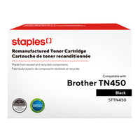 Staples – Cartouche de toner Brother TN450 remise à neuf – rendement élevé– noir-Compatible avec: Brother DCP-7060D, DCP-7065DN; HL-2220, HL-2230, HL-2240, HL-2240D, HL-2270DW, HL-2275DW, HL-2280DW; IntelliFax-2840, IntelliFax-2940; MFC-7240, MFC-7360N, MFC-7365DN, MFC-7460DN, MFC-7860DW