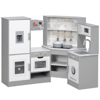 Qaba - Cuisine d’angle pour enfants avec lumières et sons - gris-Les brûleurs avec lumières et sons donnent à cette cuisine pour enfants l'impression de cuisiner pour de vrai 