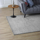 Modway - Freydis Clé grecque Tapis de comédie 8 pi l x 10 pi L - Blanc et gris clair-Résistant aux taches / Facile à nettoyer