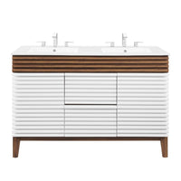 Modway - Render 48" Meuble de salle de bain à double lavabo - Blanc Noyer Blanc-Vanité moderne du milieu du siècle