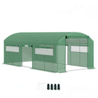 Outsunny - serre tunnel 13 pi x 10 pi x 6,5 pi avec grandes fenêtres et porte à glissière, vert-La serre tunnel dispose de trois portes enroulables pour un accès flexible  
