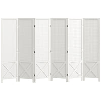 HOMCOM - Séparateur de pièce autoportant à 6 panneaux avec présentoir à panneau perforé pour bureau à domicile - blanc-Le design à six panneaux crée un espace personnel ou divise facilement les grandes pièces  
