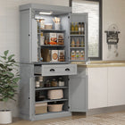 HOMCOM - Armoire de cuisine 71 po avec étagères à épices et éclairage LED - gris-Quatre étagères réglables sur trois niveaux offrent des options d'organisation flexibles 