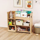 Qaba - Bibliothèque pour enfants et organisateur de rangement pour jouets avec présentoir ouvert - naturel-La construction stable et les bords arrondis offrent un jeu sans souci

