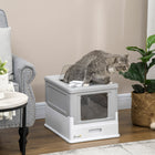 PawHut - Bac à litière fermé pour chat avec pelle, plateau, entrée par le dessus, pliable - gris-Couleur : blanc et gris 