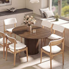 HOMCOM - Table de ferme extensible convertible ronde à ovale 43,5 po-59 po pour 6-8 personnes - grain de bois noyer-Les bords arrondis réduisent les chocs, plus sûr pour la famille 