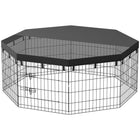 PawHut parc pour chien pliable 8 panneaux avec couvercle supérieur - 24 po H-Le couvercle supérieur combine un filet et un tissu anti-UV pour une protection polyvalente 