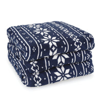 BIOS Living - Couverture chauffante cicro-peluche - Marine avec flocons de neige-Chaude, Confortable, Magnifique