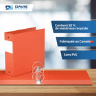 Davis Group Super économie, Reliure à anneaux ronds 3 po, paquet de 6 – Orange-Polypropylène sans PVC