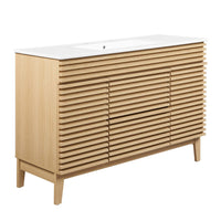 Modway - Render 48" Vanité de salle de bain à un seul lavabo - Oak White-Vanité moderne du milieu du siècle