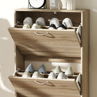 HOMCOM - Armoire à chaussures mince avec 3 tiroirs rabattables pour 12 paires - chêne-Panneaux effet bois aux lignes épurées pour un style moderne dans toute maison 