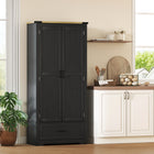 HOMCOM - Armoire de rangement de cuisine 69 po avec étagères réglables - noir et brun-Deux étagères réglables permettent une organisation personnalisée 