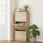 HOMCOM - Armoire à chaussures mince avec 3 tiroirs rabattables pour 12 paires - chêne-Étagère réglable à deux niveaux pour différents types de chaussures 