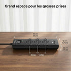 Huntkey - Parasurtenseur multiprise avec 12 prises et 3 ports USB (2 USB-A et 1 USB-C à charge rapide 20 W), cordon de 6 pi avec fiche plate - noir, paquet de 2-Livré avec une rallonge durable de 6 pieds (1,8 m) et une conception de fiche plate, permettant un placement flexible derrière les meubles tout en atteignant facilement les prises murales éloignées.