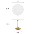 Modway - Lippa Rond de 36 po Bois Table à manger, Or Blanc-Plateau de table en MDF laqué