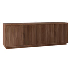 Hudson&Canal - Meuble TV rectangulaire cannelé Mero pour téléviseurs jusqu'à 75 pouces, finition noyer satiné-Un design transitionnel permet d'accueillir des téléviseurs jusqu'à 75 pouces dans votre espace de divertissement