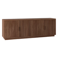Hudson&Canal - Meuble TV rectangulaire cannelé Mero pour téléviseurs jusqu'à 75 pouces, finition noyer satiné-Un design transitionnel permet d'accueillir des téléviseurs jusqu'à 75 pouces dans votre espace de divertissement