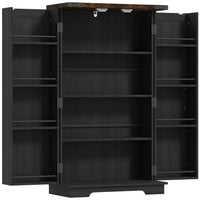 HOMCOM - Armoire de cuisine avec étagères réglables - noir-Conception de porte de grange avec des accents en métal noir et un dessus à effet bois dégage un charme de ferme 