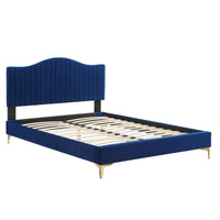 Modway - Juniper Chenal Touffé Performance Velvet Lit plateforme Queen, Marine-Lit plateforme Queen